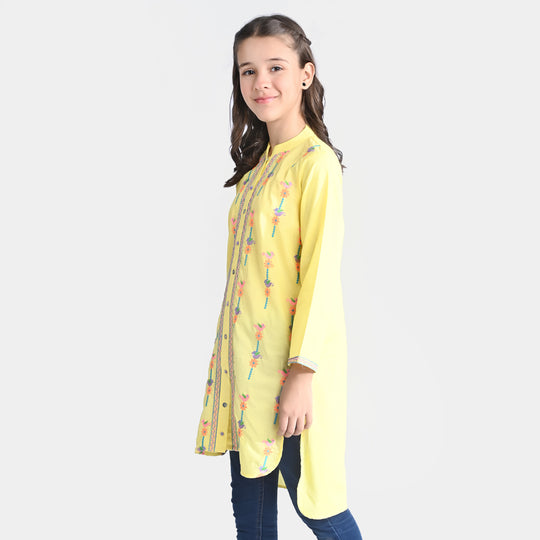 Girls Cotton Slub EMB Kurti Rang Reza-B.Yellow