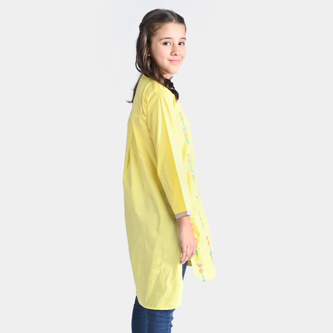 Girls Cotton Slub EMB Kurti Rang Reza-B.Yellow