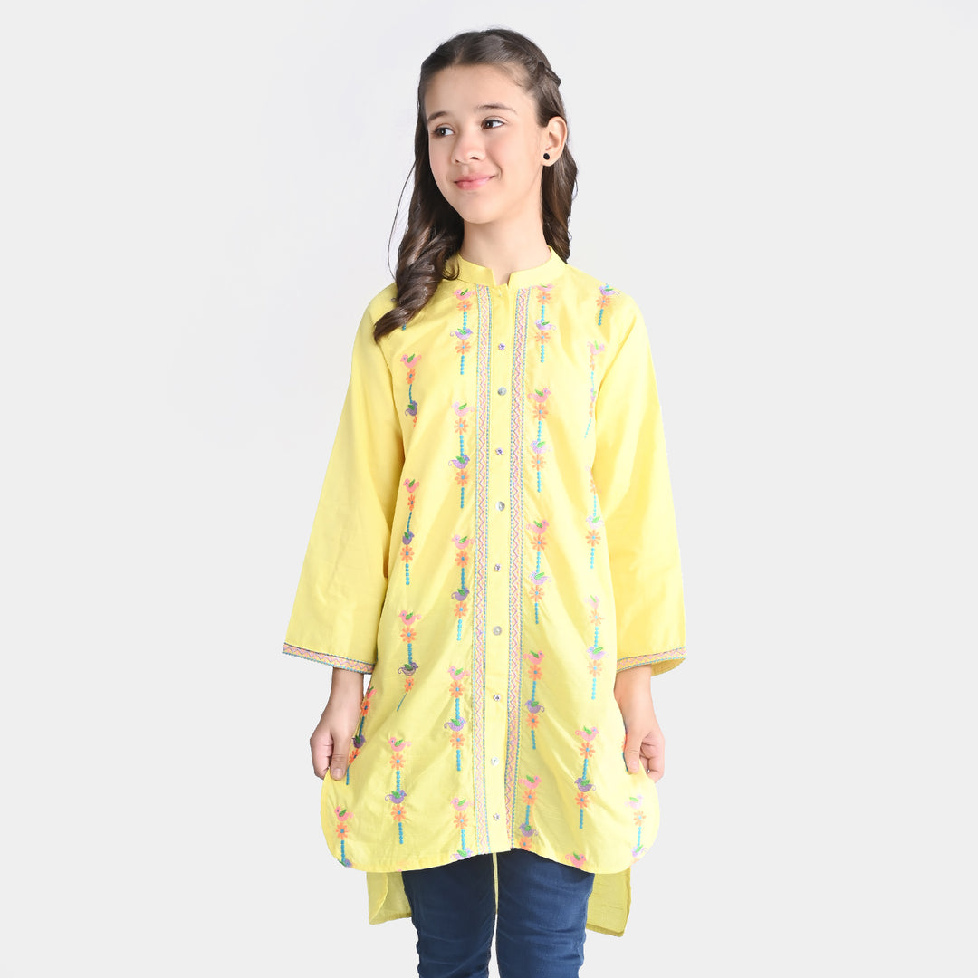 Girls Cotton Slub EMB Kurti Rang Reza-B.Yellow