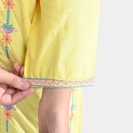 Girls Cotton Slub EMB Kurti Rang Reza-B.Yellow