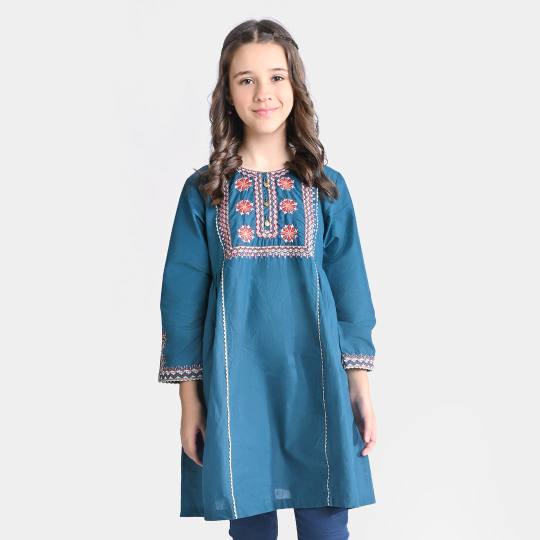 Girls Cotton Slub EMB Kurti Naqsh-Ceramic