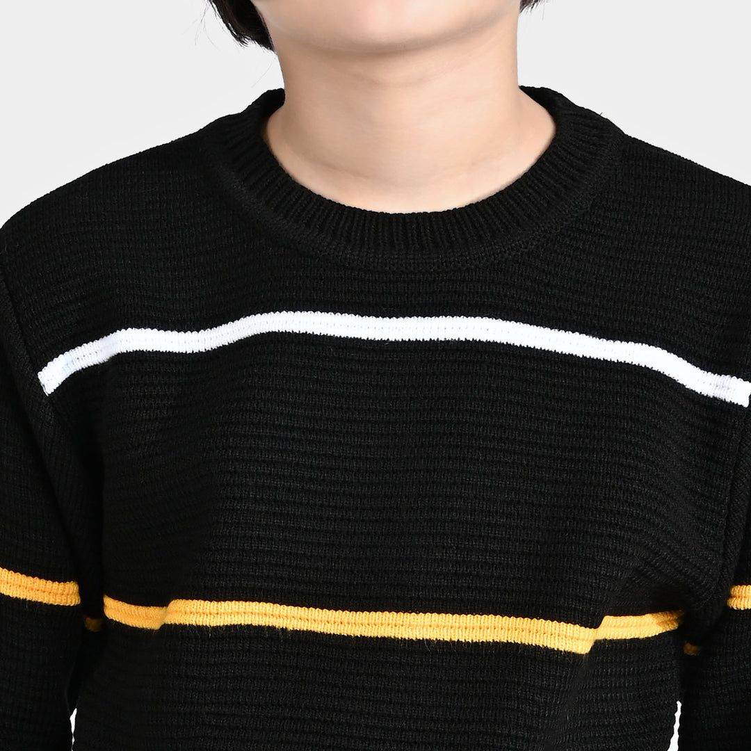 Boys Acrylic Sweater Multi Ottoman-BLACK