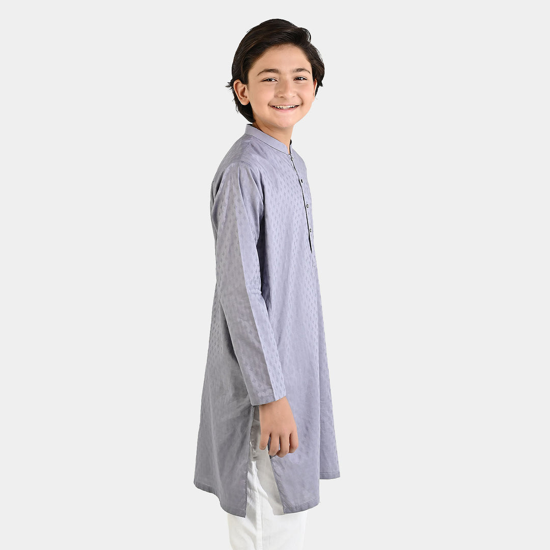 Boys Cotton Jacquard Kurta – Light Grey