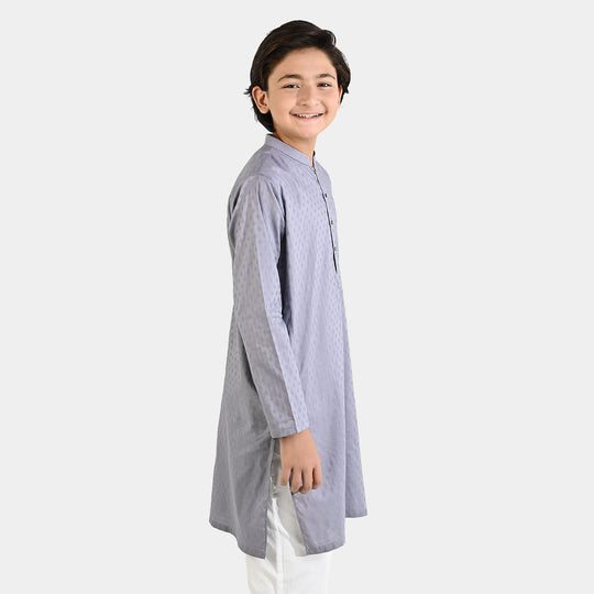 Boys Cotton Jacquard Kurta – Light Grey