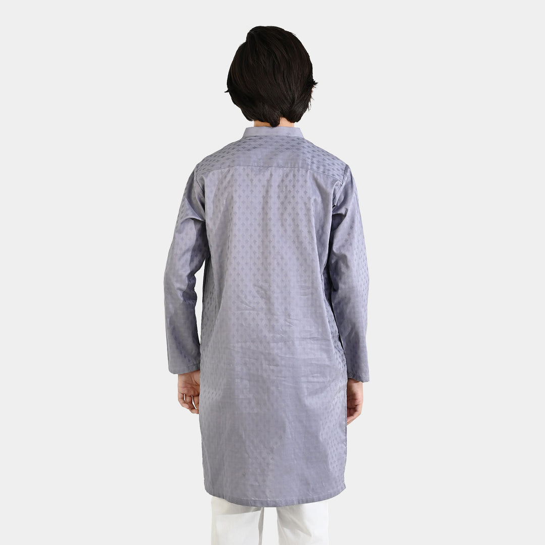 Boys Cotton Jacquard Kurta – Light Grey