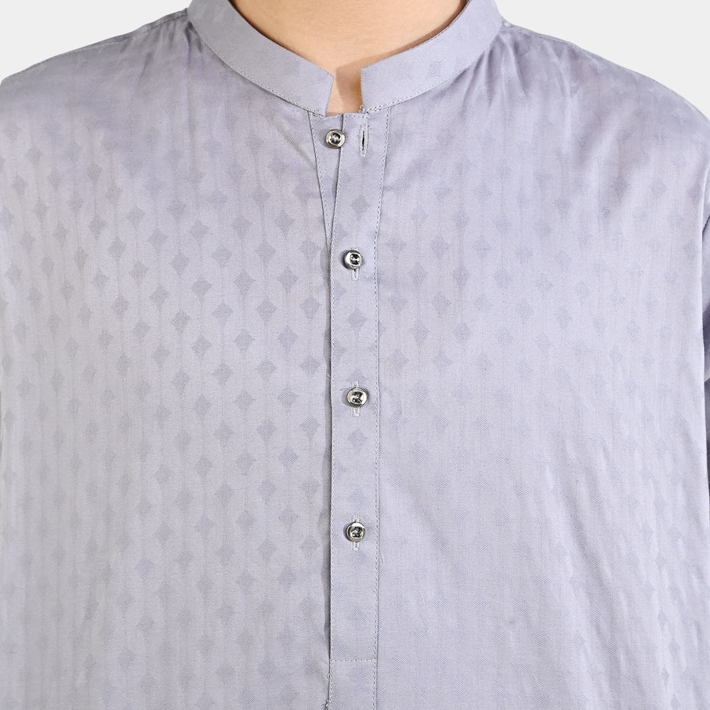 Boys Cotton Jacquard Kurta – Light Grey