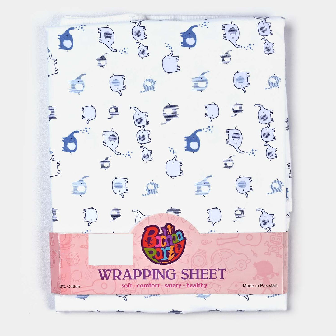 Infant Cotton Interlock Character Wrapping Sheet | Elephants-White