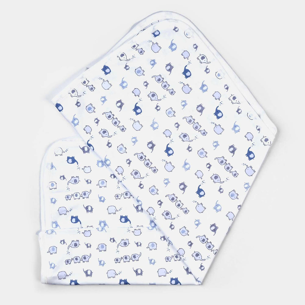 Infant Cotton Interlock Character Wrapping Sheet | Elephants-White