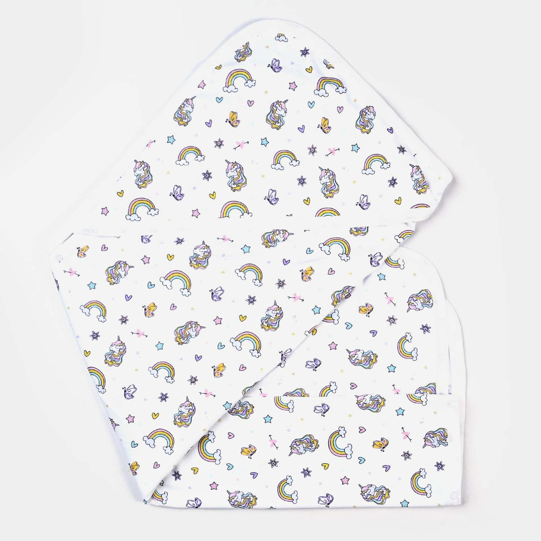 Infant Cotton Interlock Character Wrapping Sheet | White