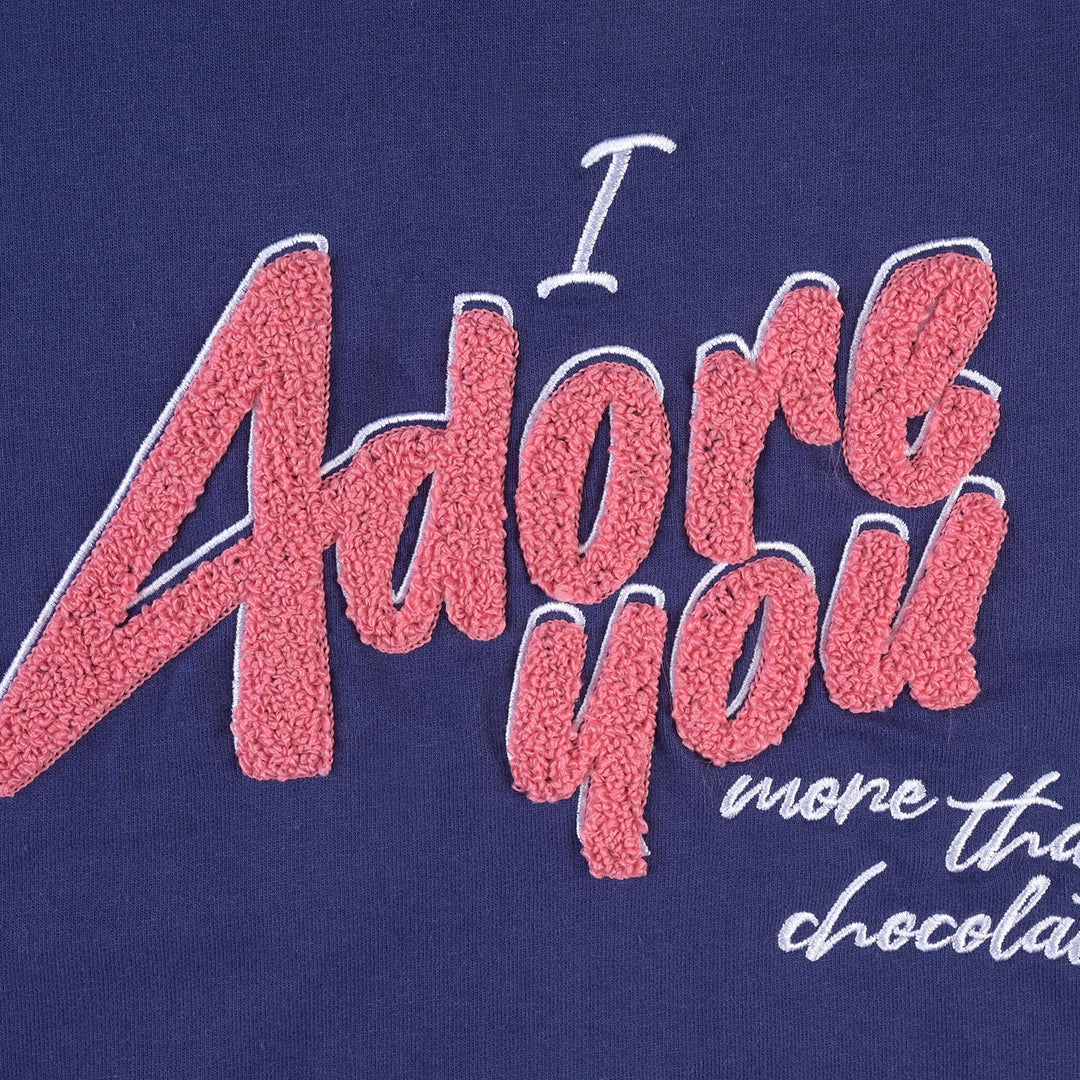 Girls Cotton Terry Sweatshirt I Adore You-Navy Blue