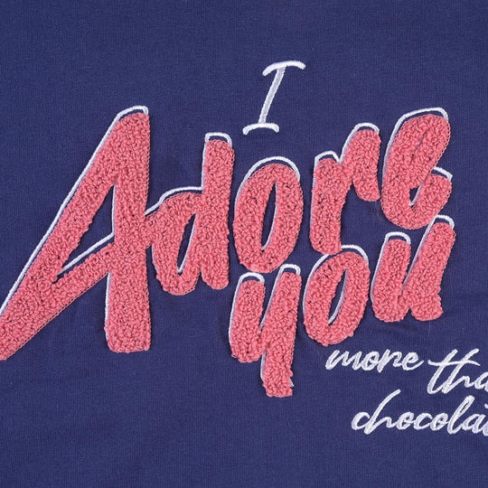 Girls Cotton Terry Sweatshirt I Adore You-Navy Blue