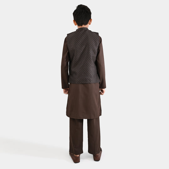 Boys Poly Viscose 3 Piece Suit (Earth Tone)-BROWN