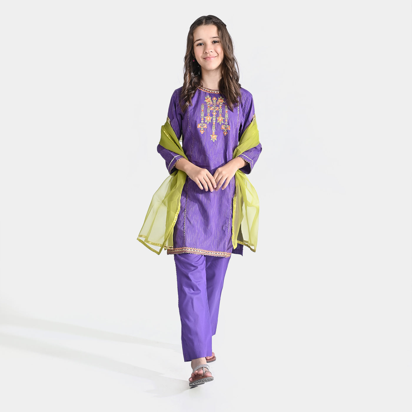 Girls Jacquard 3PC Suit Sada Bahar-Purple