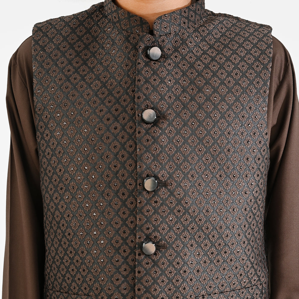 Boys Poly Viscose 3 Piece Suit (Earth Tone)-BROWN