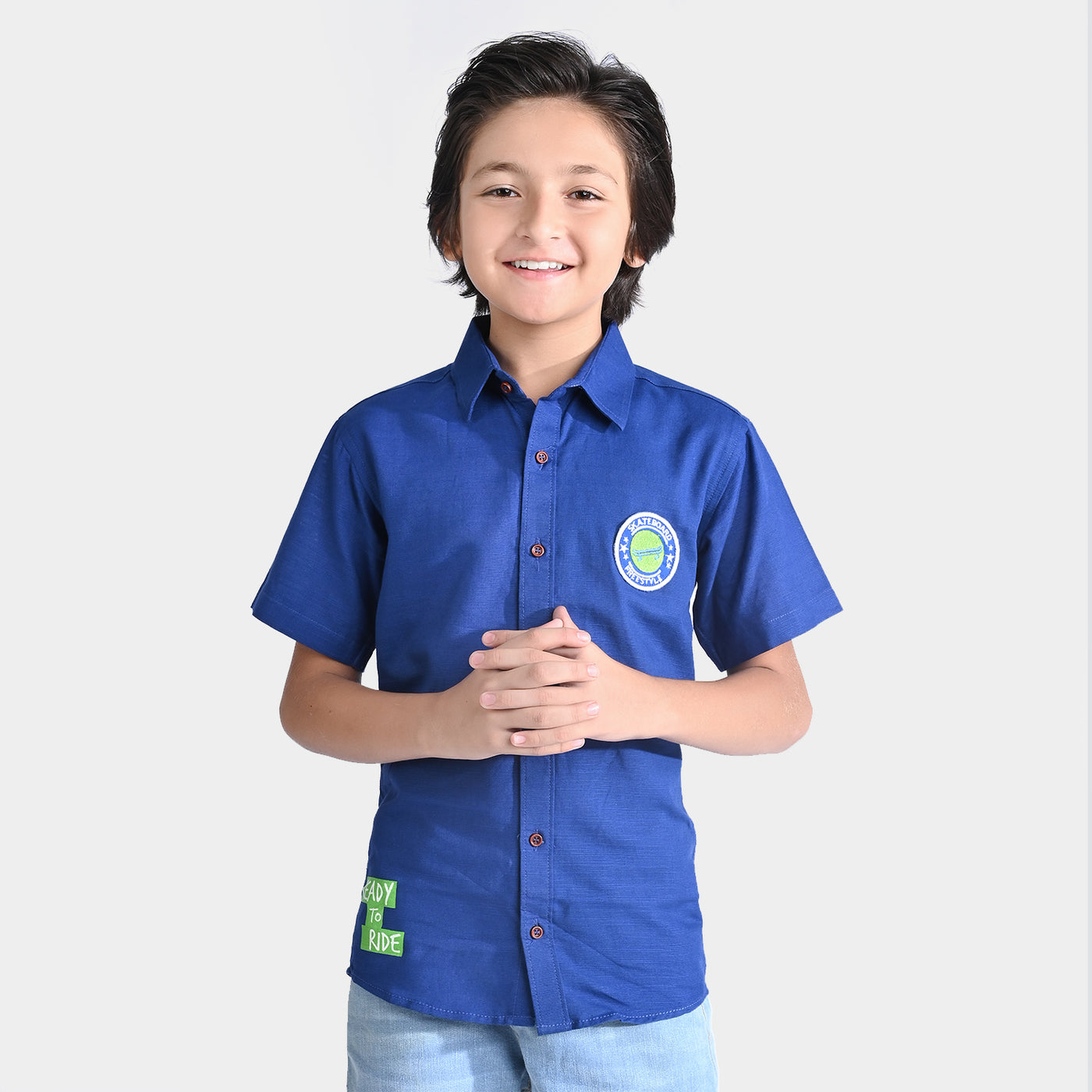 Boys Cotton Slub Casual Shirt (SKATE BOARD)-NAVY