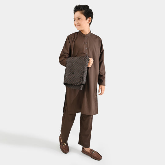 Boys Poly Viscose 3 Piece Suit (Earth Tone)-BROWN