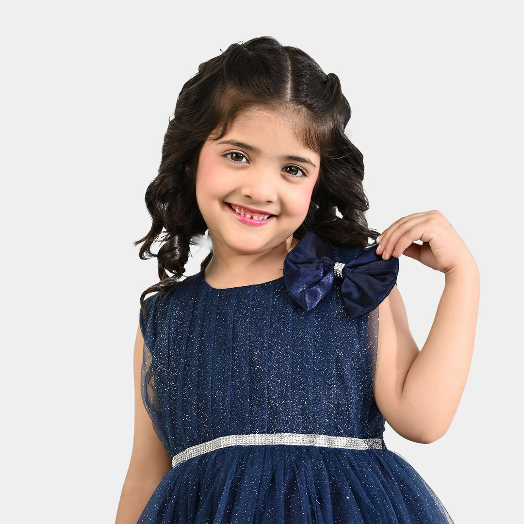 Girls Net Fancy Frock Shiny – Navy