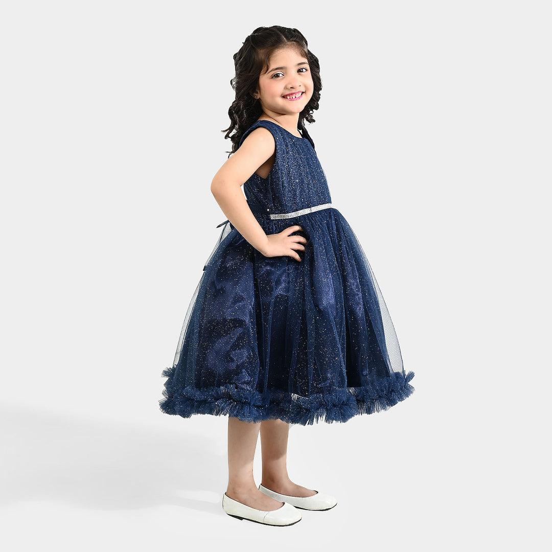 Girls Net Fancy Frock Shiny – Navy