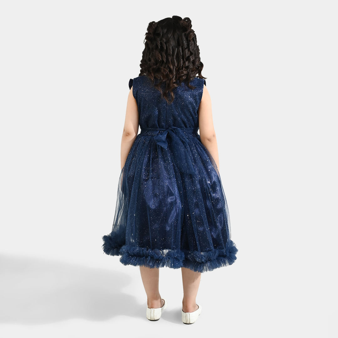 Girls Net Fancy Frock Shiny – Navy