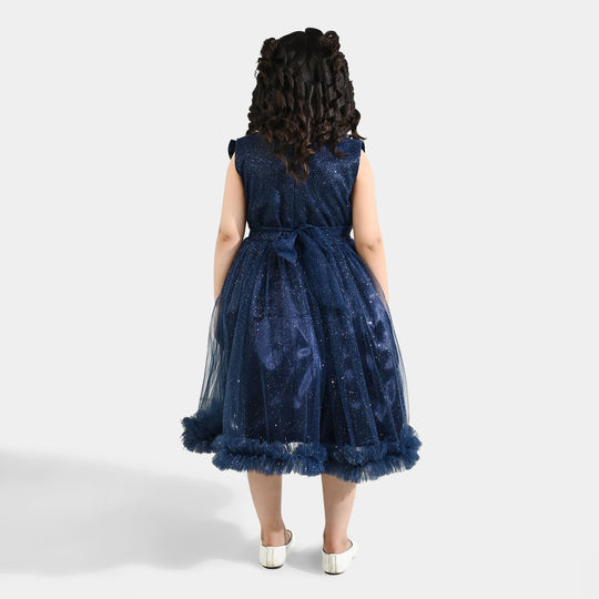 Girls Net Fancy Frock Shiny – Navy