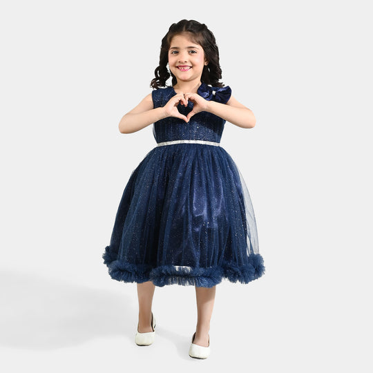 Girls Net Fancy Frock Shiny – Navy