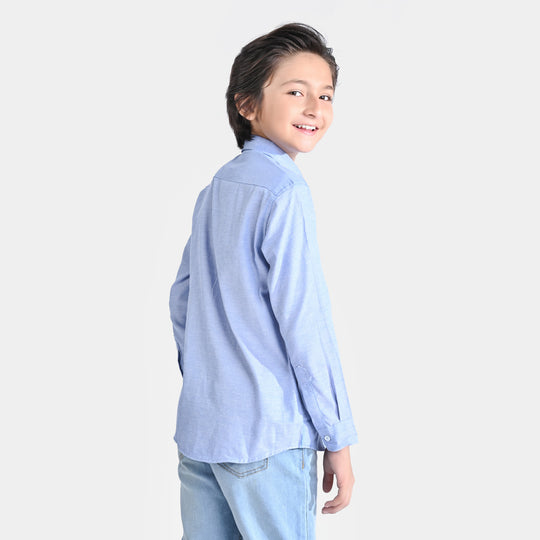 Boys Oxford Casual Shirt Metal Tab | L-BLUE