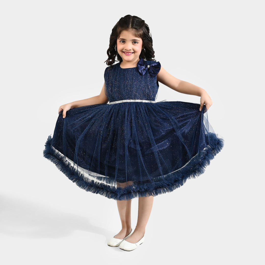 Girls Net Fancy Frock Shiny – Navy