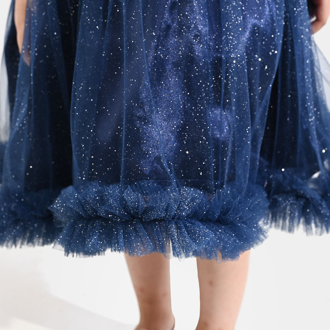 Girls Net Fancy Frock Shiny – Navy