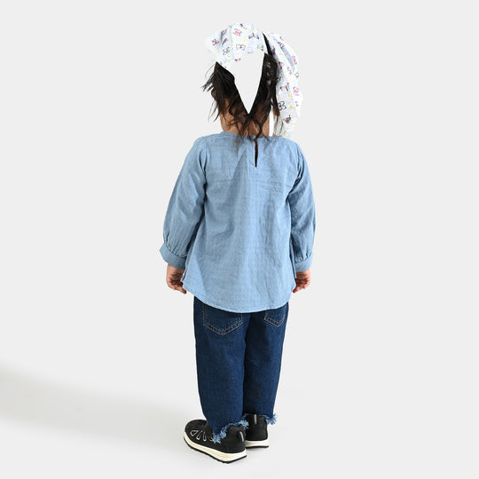 Infant Girls Dobby Emb Top Smoking Wiggle-Blue