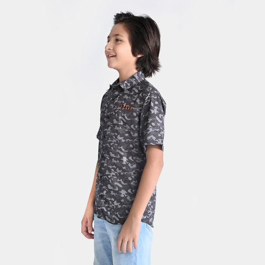 Boys Cotton Poplin Casual Shirt (CAMOUFLAGE)-GREY