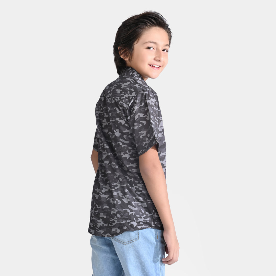 Boys Cotton Poplin Casual Shirt (CAMOUFLAGE)-GREY