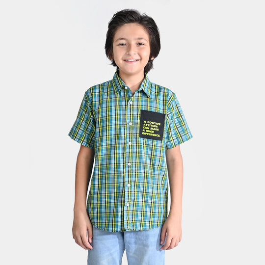 Boys Oxford Casual Shirt (Positive Attitude)-Green