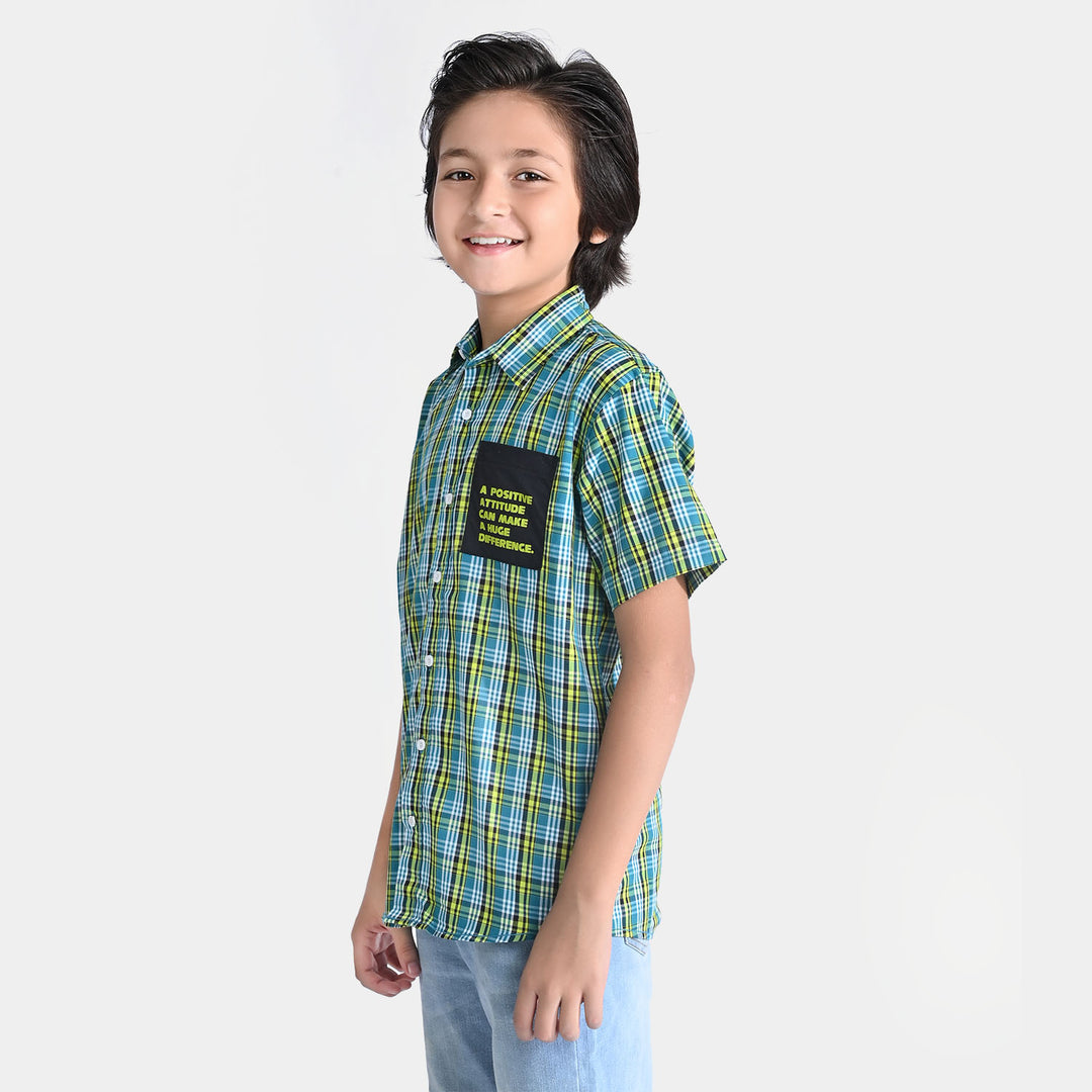 Boys Oxford Casual Shirt (Positive Attitude)-Green