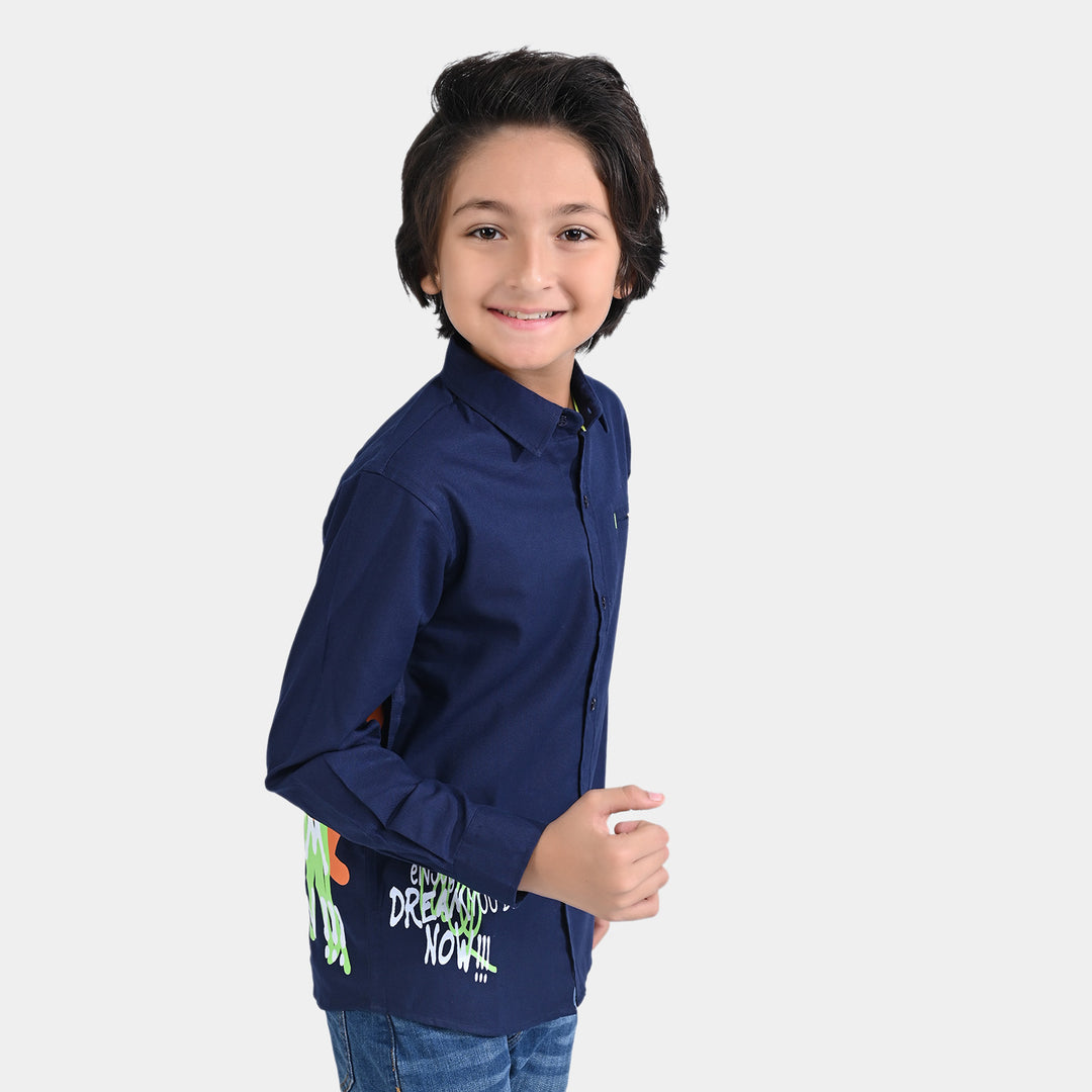 Boys Cotton Poplin Casual Shirt Get Ready-NAVY