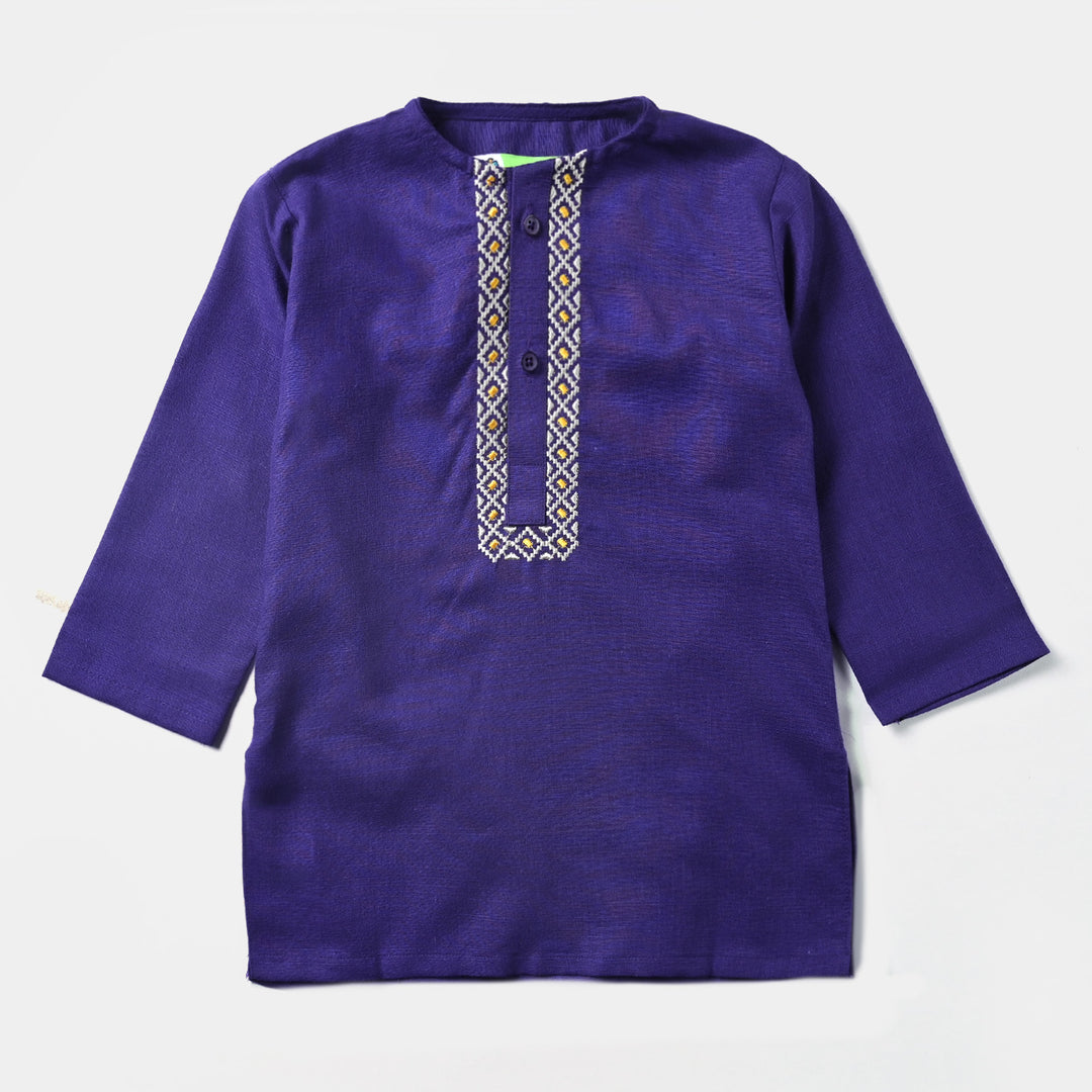 Infants Boys Cotton Slub Shalwar Suit (PIXEL MOTIF)-Purple