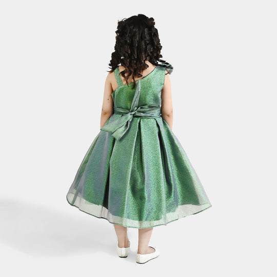 Girls Organza Fancy Frock (Bow) - Green