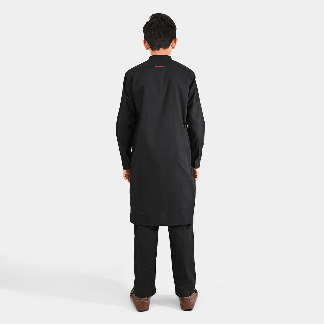 Boys Cotton Poplin Kurta Pajama (Black Studs)-BLACK