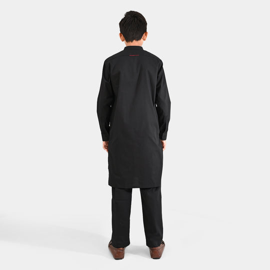 Boys Cotton Poplin Kurta Pajama (Black Studs)-BLACK