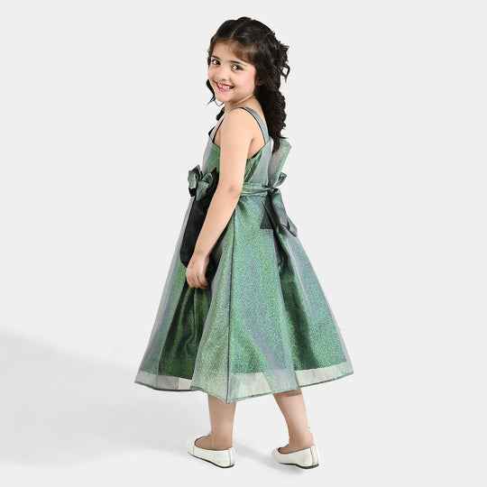 Girls Organza Fancy Frock (Bow) - Green