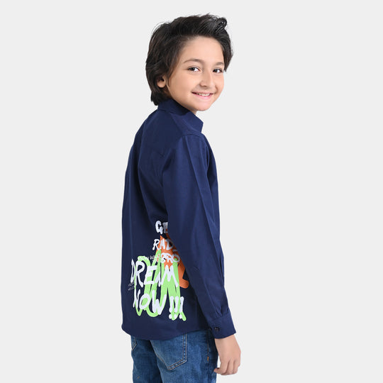 Boys Cotton Poplin Casual Shirt Get Ready-NAVY