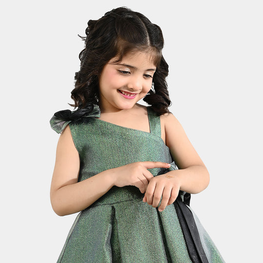 Girls Organza Fancy Frock (Bow) - Green