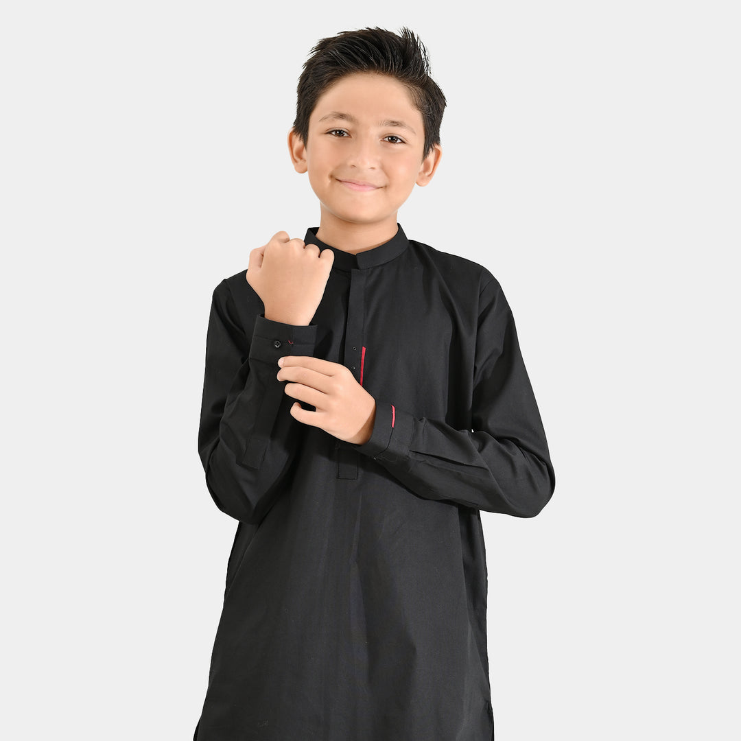 Boys Cotton Poplin Kurta Pajama (Black Studs)-BLACK
