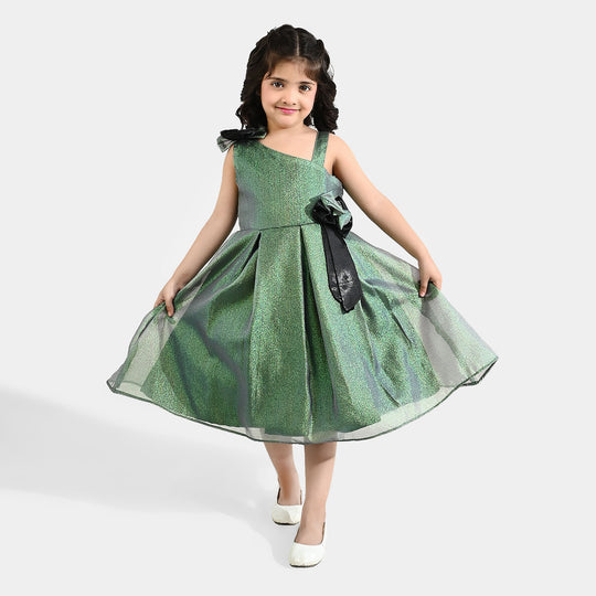Girls Organza Fancy Frock (Bow) - Green
