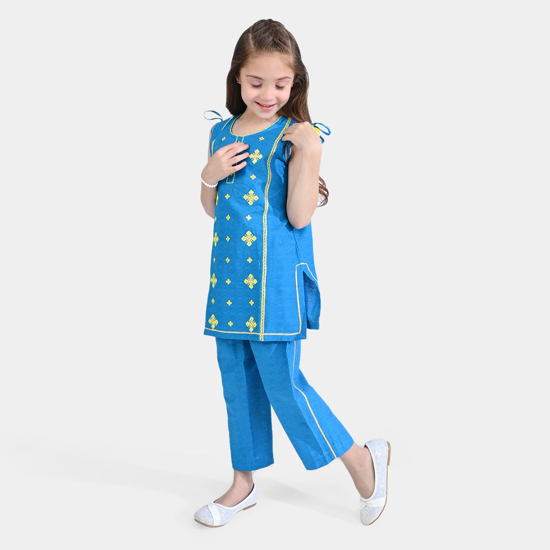 Girls Jacquard 2PCs Suit Folk Love - Blue