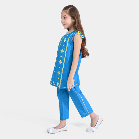 Girls Jacquard 2PCs Suit Folk Love - Blue