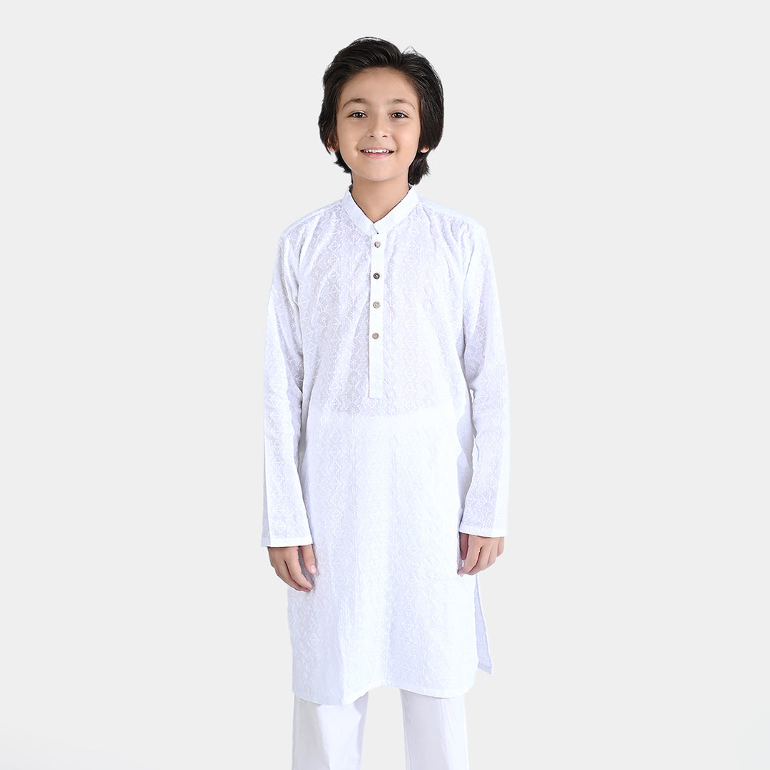 Boys Chicken Kari Basic Kurta-White