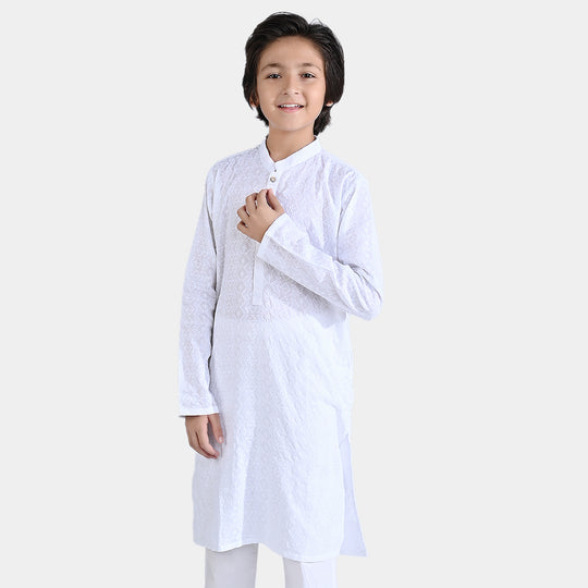 Boys Chicken Kari Basic Kurta-White