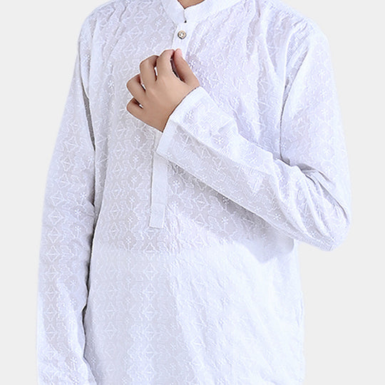 Boys Chicken Kari Basic Kurta-White