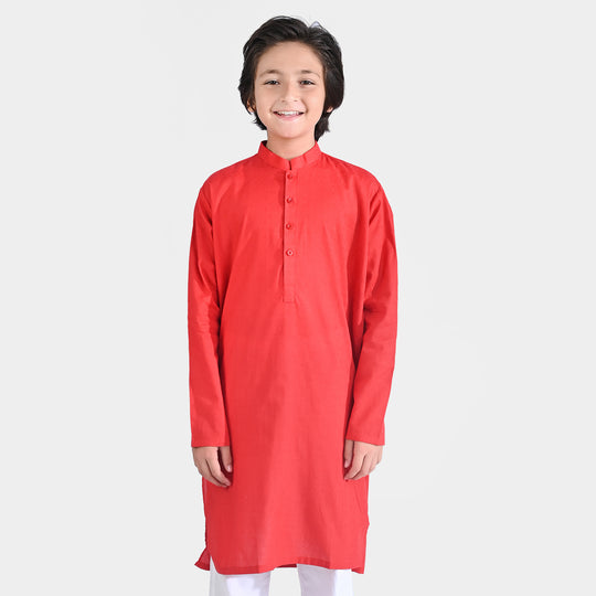 Boys Jacquard Basic Kurta-Red