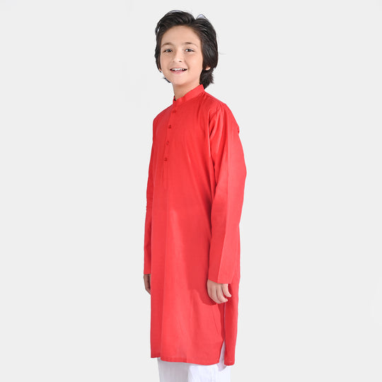 Boys Jacquard Basic Kurta-Red